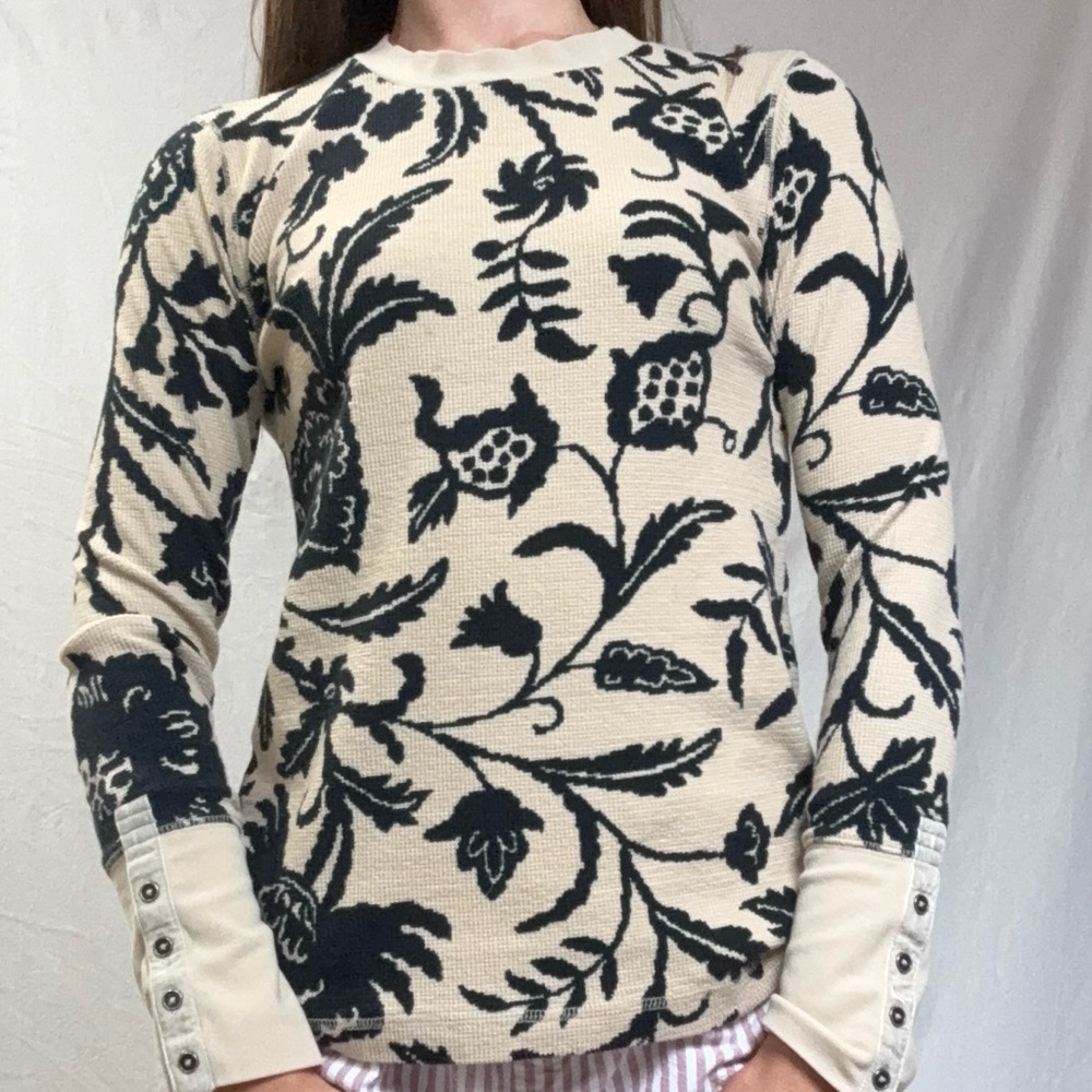 Cream & Black Floral Knit Sweater - Women